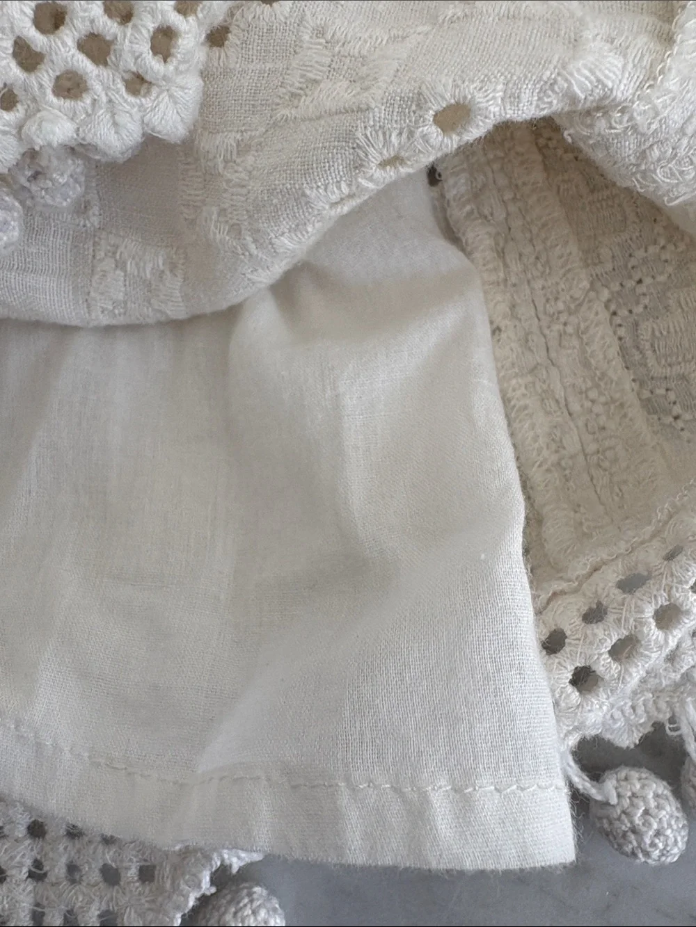 Calypso St. Barth linen Cream Eyelet Pom-Pom Skirt